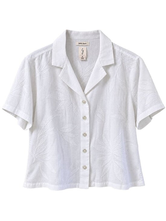 Joie Tops - Joie Women's 100% Linen Embroidered Floral White Crop Top, NWOT, XL
